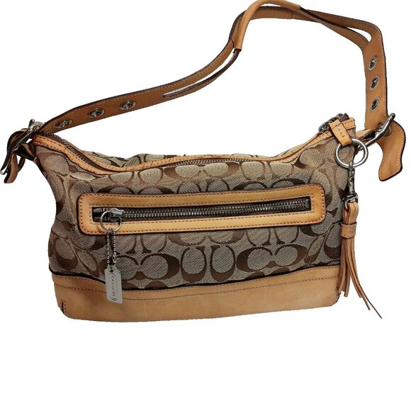Coach Signature Monogram 9363 Vintage Leather and Canvas Brown/Beige Hand Bag - Picture 3 of 15